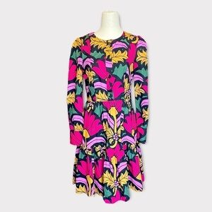 J. Crew Ratti Grandi Fiori Tiered Pop-over Multicolor Floral Dress Tropical Sz 2